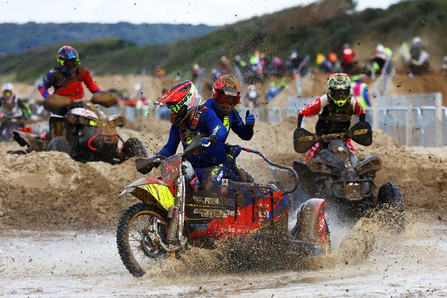 Riders compete in the Quad and Sidecar Race during the 41st Anniversary ROKiT Weston Beach Race on October 12, 2024 in Weston Super-Mare, England. (Photo by Annabel Lee-Ellis/Getty Images)