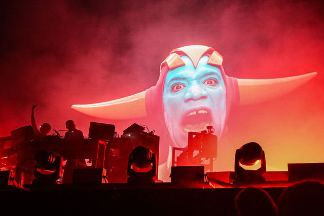 English electronic duo “The Chemical Brothers” performs on stage during the 20th edition of the Rock en Seine music festival in Saint-Cloud, southwestern Paris, on August 26, 2023. (Photo by Anna Kurth/AFP Photo)