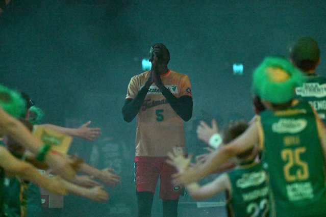 Majok Deng of the Jackjumpers prepares to head out onto court during the round 11 NBL match between Tasmania Jackjumpers and Cairns Taipans at MyState Bank Arena, on December 05, 2024, in Hobart, Australia. (Photo by Steve Bell/Getty Images)