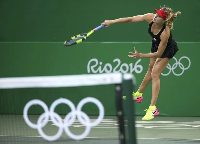 2016 Rio Olympics, Tennis, Preliminary, Women's Doubles First Round, Olympic Tennis Centre, Rio de Janeiro, Brazil on August 7, 2016. Eugenie Bouchard (CAN) of Canada in action during her match with Gabriela Dabrowski (CAN) of Canada against Klaudia Jansignacik (POL) of Poland and Paula Kania (POL) of Poland. (Photo by Kevin Lamarque/Reuters)