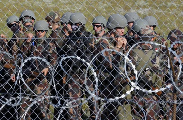 Hungarian soldiers arrive at the border near Roszke, Hungary September 14, 2015. (Photo by Laszlo Balogh/Reuters)
