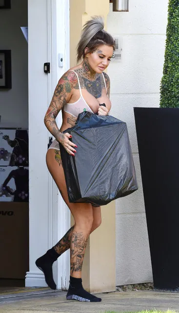 MTV's “Ex On The Beach” star Jemma Lucy gives her neighbours an eyeful as she takes her bins out in her underwear in Manchester, UK on August 22, 2016. (Photo by XposurePhotos.com)