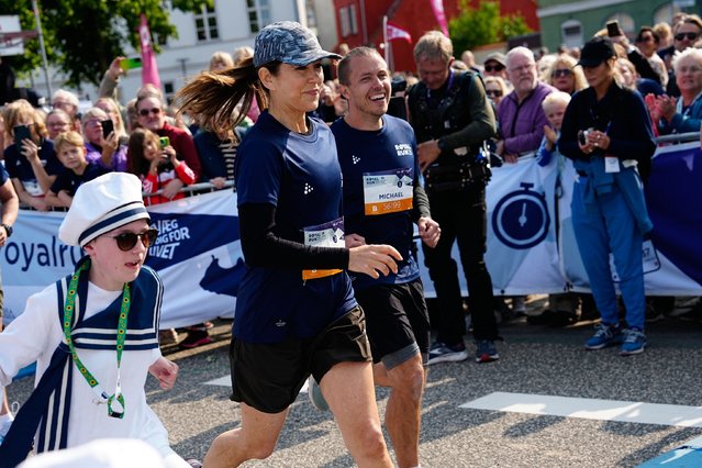 Denmark's Queen Mary participates in the Royal Run in Korsoer, Denmark, Monday June 9, 2025. (Photo by Mads Claus Rasmussen/Ritzau Scanpix via AP Photo)