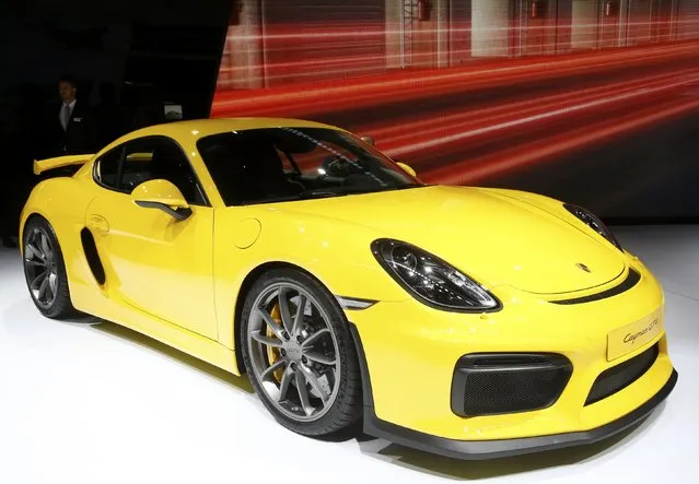 The new Porsche Cayman GT4 is seen during the second press day ahead of the 85th International Motor Show in Geneva March 4, 2015.  REUTERS/Arnd Wiegmann   