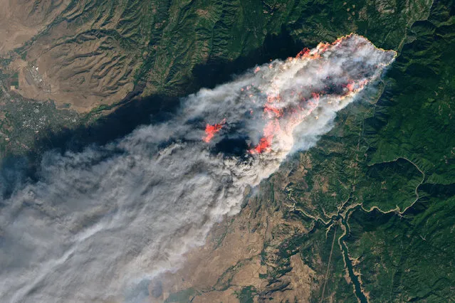 The Camp Fire burning near Paradise, California as seen from NASA's Operational Land Imager satellite, November 8, 2018. (Photo by NASA via Reuters)
