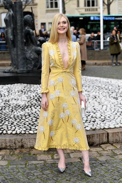 Elle Fanning attends the Miu Miu show as part of the Paris Fashion Week Womenswear Fall/Winter 2019/2020  on March 05, 2019 in Paris, France. (Photo by Jacopo Raule/Getty Images)