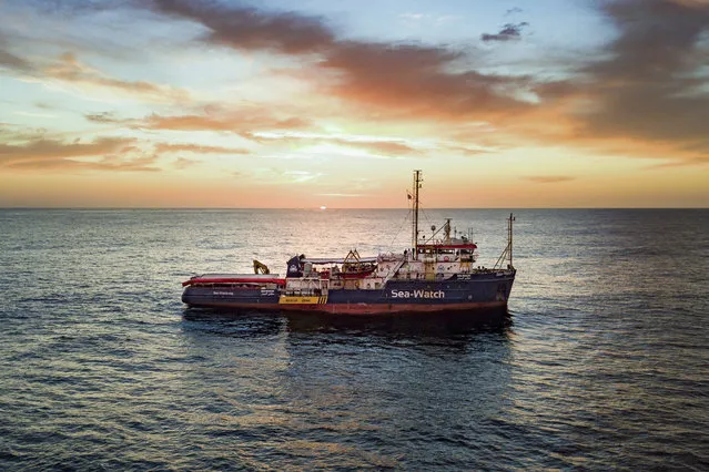 In this photo taken on Wednesday, January 16, 2019 the Sea-Watch rescue ship sails through the Mediterranean Sea. A private rescue boat with dozens of migrants aboard sought permission for a second day to enter a safe port Sunday, but said so far its queries to several nations haven't succeeded. Another vessel crowded with panicking migrants and taking on water, meanwhile, put out an urgent, separate appeal for help in the southern Mediterranean. Sea-Watch 3, run by a German NGO, said Sunday it has contacted Italy, Malta, Libya as well as the Netherlands, since the boat is Dutch-flagged, asking where it can bring the 47 migrants it had taken aboard. Sea-Watch tweeted that Libyan officials had hung up when it asked for a port assignment. (Photo by Jon Stone/Sea-Watch via AP Photo)