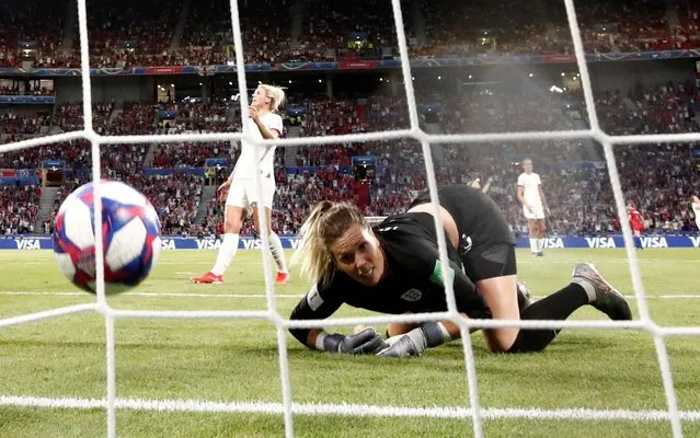 Carly Telford of England looks on after Alex Morgan of the USA scores her team's second goal during the 2019 FIFA Women's World Cup France Semi Final match between England and USA at Stade de Lyon on July 02, 2019 in Lyon, France. (Photo by Benoit Tessier/Reuters)