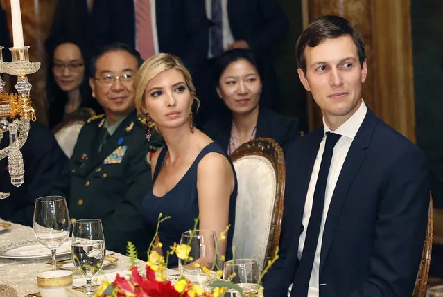 In this Thursday, April 6, 2017, file photo, Ivanka Trump, second from right, the daughter and assistant to President Donald Trump, is seated with her husband White House senior adviser Jared Kushner, right, during a dinner with President Donald Trump and Chinese President Xi Jinping, at Mar-a-Lago, in Palm Beach, Fla. China's Ministry of Foreign Affairs spokesman Lu Kang on Wednesday defended the handling of the applications of the trademarks won by U.S. President Donald Trump’s daughter Ivanka and her company, saying that all such requests are handled fairly. (Photo by Alex Brandon/AP Photo)