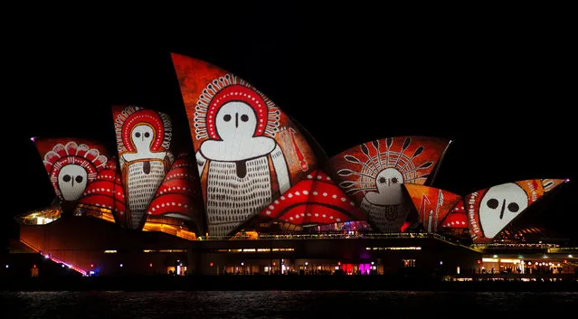 An indigenous Australian design is projected onto the sails of the Sydney Opera House during the opening night of the annual Vivid Sydney light festival in Sydney, Australia May 27, 2016. (Photo by Jason Reed/Reuters)