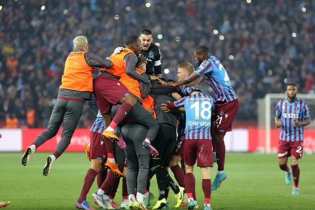 Trabzonspor players celebrate their championship after 38 years after the Turkish Super League match between Trabzonspor and Antalyaspor in Trabzon, Turkey 30 April 2022. (Photo by EPA/EFE/Stringer)