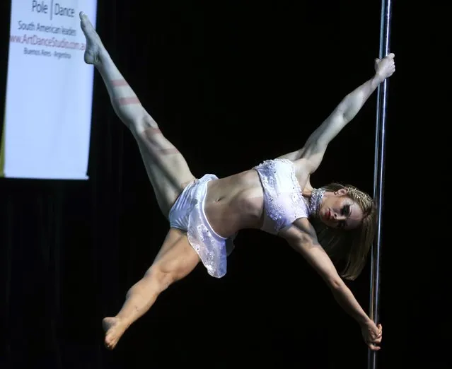 Karen Bellini, of Brazil, competes in the South American Pole Dancing Championship in Buenos Aires November 24, 2014. (Photo by Enrique Marcarian/Reuters)