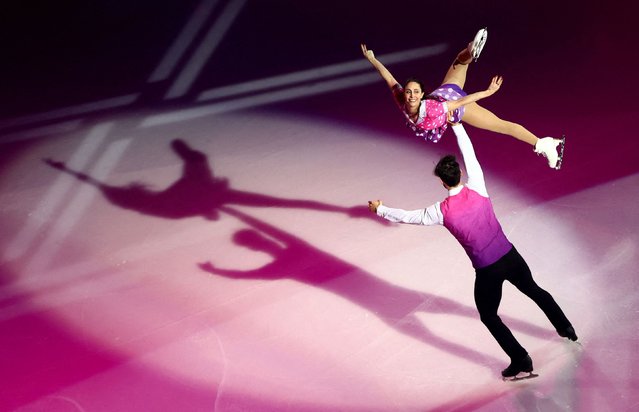 Canadian figure skaters Deanna Stellato-Dudek and Maxime Deschamps perform during the gala exhibition at the Grand Prix of France on Sunday, October 19, 2025. (Photo by Stephane Mahe/Reuters)