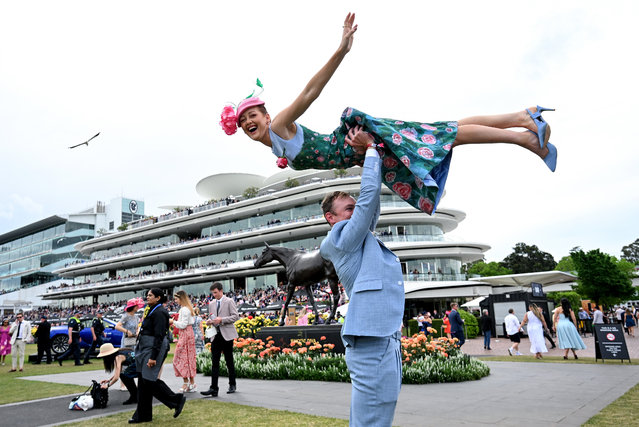 Sammy Cormie-Smith and Hamish Smith attend Fashions on the Field during 2025 Oaks Day at Flemington Racecourse on November 06, 2025 in Melbourne, Australia. (Photo by Wendell Teodoro/Getty Images)