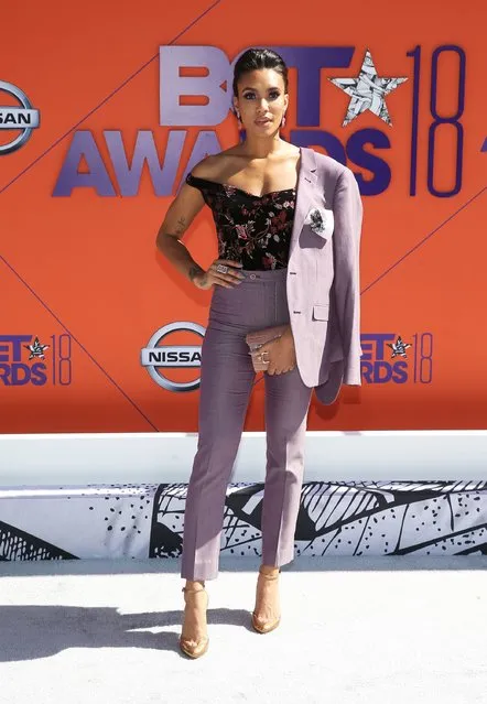 Annie Ilonzeh arrives at the BET Awards at the Microsoft Theater on Sunday, June 24, 2018, in Los Angeles. (Photo by Bennett Raglin/Getty Images)