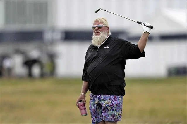 United States' John Daly plays a shot during a practice round for the British Open Golf Championships at the Royal Liverpool Golf Club in Hoylake, England, Tuesday, July 18, 2023. The Open starts Thursday, July 20. (Photo by Kin Cheung/AP Photo)