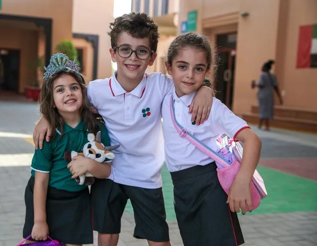 Pupils arrive on the first day of back to school at Raha International School Abu Dhabi on August 29, 2023. (Photo by Victor Besa/The National)