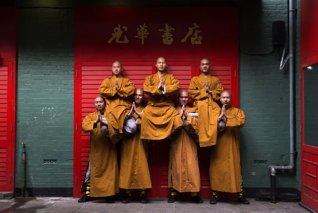 Shaolin monks pose for a photograph in Chinatown on February 23, 2015 in London, England. (Photo by Carl Court/Getty Images)