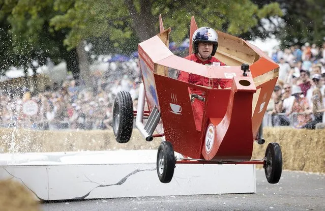 The Red brew Crew takes part in the Red Bull Soapbox Race at Alexandra Palace in London on Sunday, July 3, 2022. (Photo by Matt Alexander/PA Wire Press Association)