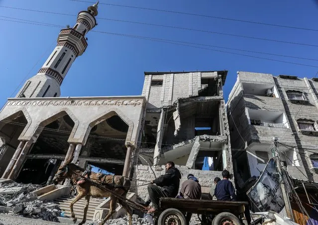 A view of the heavily damaged Al-Huda Mosque as a result of Israeli attacks on Rafah, Gaza on February 14, 2024. (Photo by Abed Rahim Khatib/Anadolu via Getty Images)