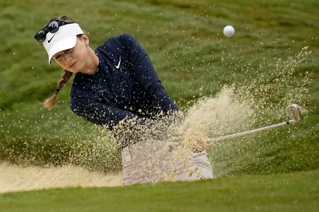 Gabriela Ruffels, of Australia, hits from the bunker on the fourth green during the second round of the Chevron Championship LPGA golf tournament Friday, April 19, 2024, at The Club at Carlton Woods, in The Woodlands, Texas. (Photo by Eric Gay/AP Photo)