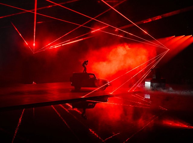 American rapper Travis Scott performs at the Mercedes-Benz all new G-Class Los Angeles star-studded world premiere held at Franklin Canyon Park on April 23, 2024 in Beverly Hills, California. (Photo by Gilbert Flores/WWD via Getty Images)