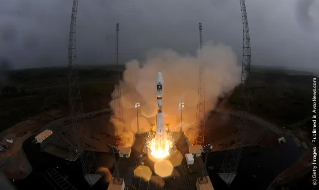 Soyuz VS01 rocket is lifts off at the European Spaceport in Kourou, French Guiana