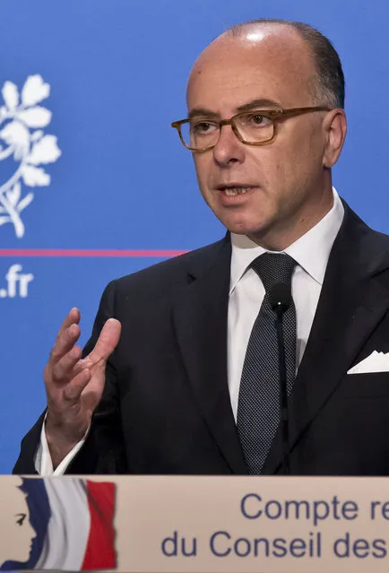 Frances Interior Minister Bernard Cazeneuve, speaks to the media during a media conference at the Elysee Palace in Paris, Wednesday, June 17, 2015.  Interior Minister Bernard Cazeneuve announced during a media conference a plan to handle the influx of migrants. (AP Photo/Michel Euler)