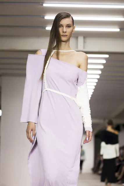 A model wears a creation by Marta Jakubowski at the Spring/Summer 2020 fashion week runway show in London, Friday, September 13, 2019. (Photo by Grant Pollard/Invision/AP Photo)