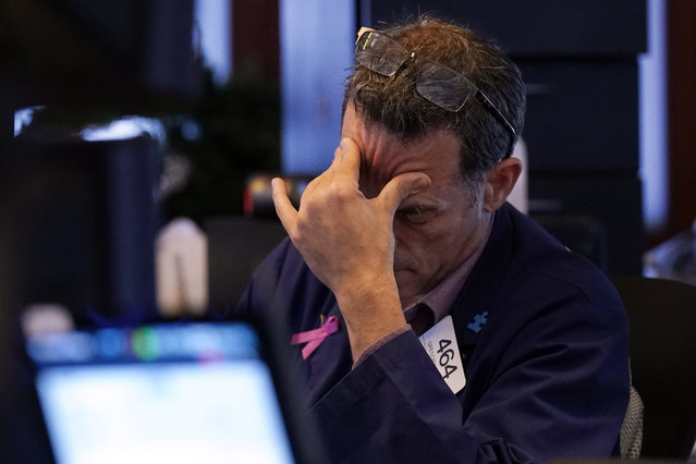 Trader Gregory Rowe works on the floor of the New York Stock Exchange, Monday, August 5, 2024.(Photo by Richard Drew/AP Photo)