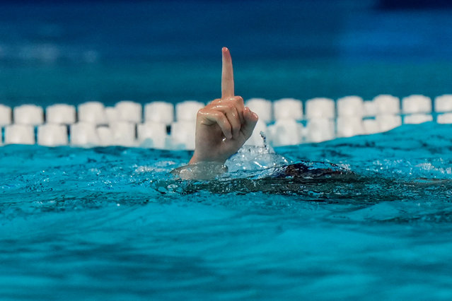 Spain's Elena Ruiz Barril celebrates after scoring a goal during a women's quarterfinal match between Canada and Spain, at the 2024 Summer Olympics, Tuesday, August 6, 2024, in Paris. (Photo by Luca Bruno/AP Photo)