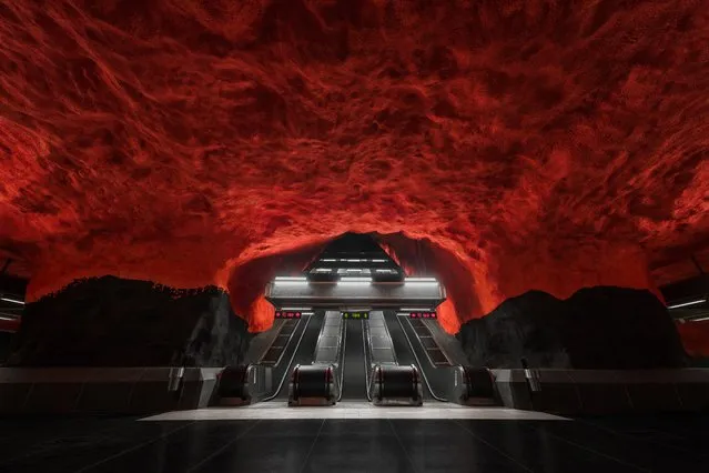 Solna Centrum station on the blue line (T11). (Photo by Conor MacNeill/The Observer)