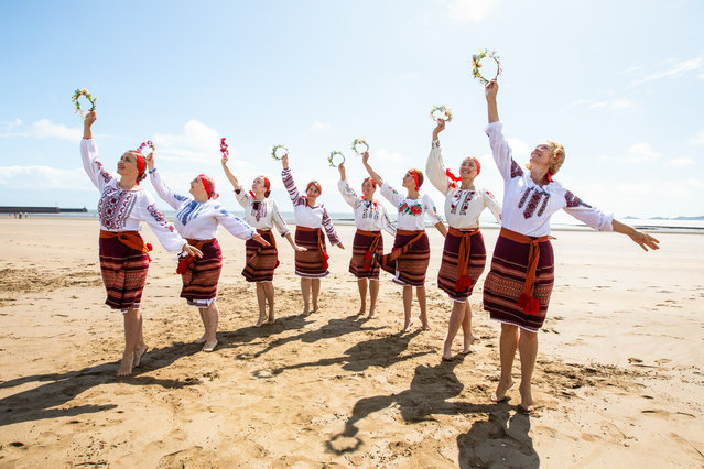 Portraits of Ukrainian refugee dance group, Sunflowers Wales Dance Group, for Ukraine Independence Day. Image taken on Swansea Bay, Wales on August 20, 2023. Annually the 24th August marks Ukraine Independence Day, a poignant, historical day that celebrates Ukraine becoming independent from the Soviet Union in 1991. 32 years on since Ukraine became a sovereign country and the freedom fight continues to remain independent. This independence day will mark one year and six months on into the the war on Ukraine. (Photo by Joann Randles/Cover Images)