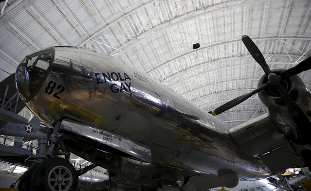 The Enola Gay, a Boeing B-29 Superfortress bomber, is seen at the Udvar-Hazy Smithsonian National Air and Space Annex Museum in Chantilly, Virginia August 28, 2015. The Enola Gay dropped the first atomic bomb in history over the city of Hiroshima in Japan 70 years ago. (Photo by Gary Cameron/Reuters)