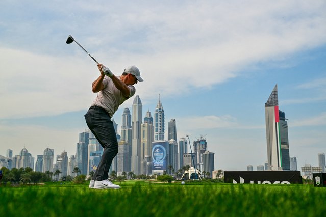 Northern Ireland's Rory McIlroy tees off on the first day of the Dubai Desert Classic 2025 golf tournament at the Emirates Golf Club in Dubai on January 16, 2025. (Photo by Giuseppe Cacace/AFP Photo)
