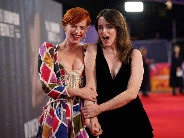 Irish actress and singer Jessie Buckley (left) and British actress Claire Foy attending Women Talking during the BFI London Film Festival 2022 at the Royal Festival Hall, Southbank Centre in London on Wednesday, October 12, 2022. (Photo by Yui Mok/PA Wire)