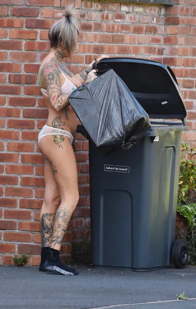 MTV's “Ex On The Beach” star Jemma Lucy gives her neighbours an eyeful as she takes her bins out in her underwear in Manchester, UK on August 22, 2016. (Photo by XposurePhotos.com)