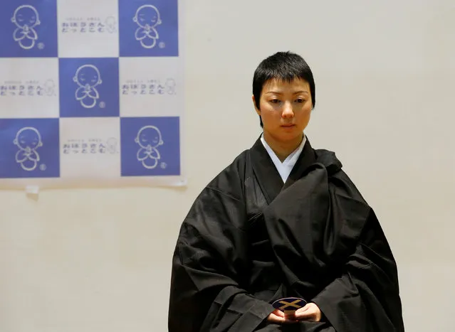 Female Buddhist monk Koyu Osawa, winner of the Handsomest Monk Contest, takes part in the contest at Life Ending Industry Expo in Tokyo, Japan, August 22, 2016. (Photo by Kim Kyung-Hoon/Reuters)