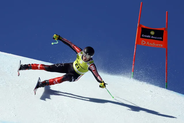Cameron Alexander of Team Canada in action during the Audi FIS Alpine Ski World Cup Finals Men's and Women's Downhill on March 15, 2023 in Soldeu, Andorra. (Photo by Alexis Boichard/Agence Zoom/Getty Images)