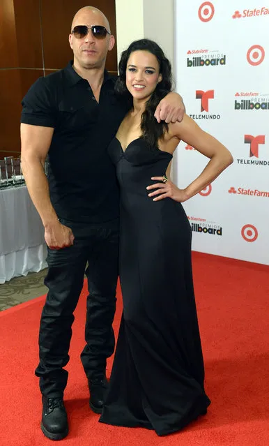 Vin Diesel and Michelle Rodriguez pose backstage at Billboard Latin Music Awards 2013 at Bank United Center on April 25, 2013 in Miami, Florida.  (Photo by Gustavo Caballero/Getty Images)