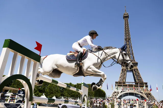 American equestrian Jessica Springsteen, an Olympic silver medallist and daughter of the rock star Bruce Springsteen, competes in the Paris Grand Prix showjumping competition on June 25, 2023. (Photo by J.B. Autissier/Avalon)