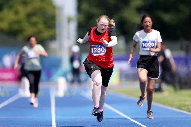 Rebecca Maller of Isle of Man competes in the 50m Women semi final at the Athletics Track and Field competition during day two of Special Olympics World Games Berlin 2023 at Hanns-Braun-Stadion on June 18, 2023 in Berlin, Germany. (Photo by Alexander Hassenstein/Getty Images)