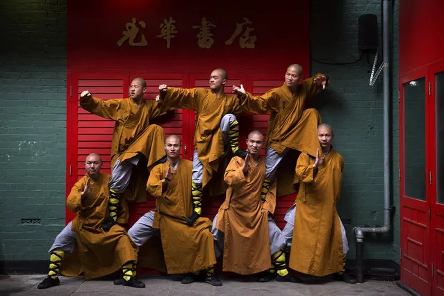 Shaolin monks pose for a photograph in Chinatown on February 23, 2015 in London, England. (Photo by Carl Court/Getty Images)
