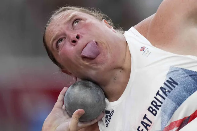 Sophie Mckinna, of Britain, competes in the qualification rounds of the women's shot put at the 2020 Summer Olympics, Friday, July 30, 2021, in Tokyo. (Photo by Matthias Schrader/AP Photo)