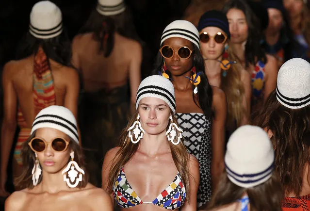 Models wear the creations from the Salinas Summer collection during the Sao Paulo Fashion Week in Sao Paulo, Brazil, Wednesday, April 15, 2015. (Photo by Andre Penner/AP Photo)