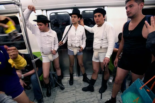 Passengers participate in the No Pants Subway Ride in Mexico City. (Photo by Marco Ugarte/Associated Press)