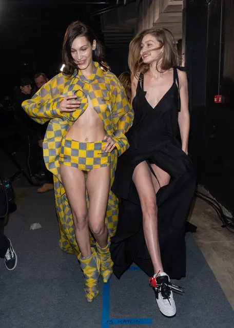 Bella Hadid and Gigi Hadid are seen in backstage before the Off-White show as part of the Paris Fashion Week Womenswear Fall/Winter 2019/2020 in Paris, France on February 28, 2019. (Photo by Splash News and Pictures)