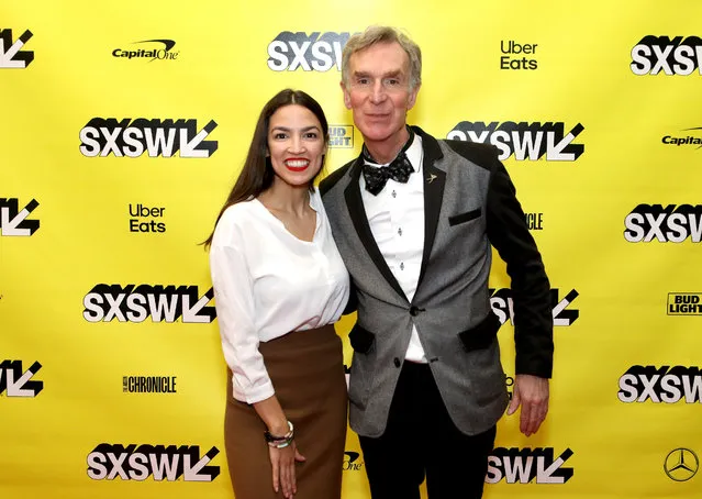 (L-R) Alexandria Ocasio-Cortez and Bill Nye attend Featured Session: Alexandria Ocasio-Cortez and the New Left during the 2019 SXSW Conference and Festivals at Austin Convention Center on March 9, 2019 in Austin, Texas. (Photo by Samantha Burkardt/Getty Images for SXSW)