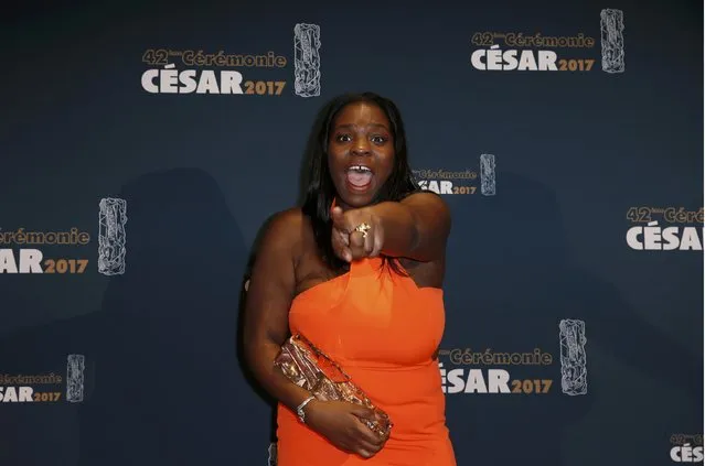 Actress Deborah Lukumuena reacts during a photocall after receiving the Best Supporting Actress Award for her role in the film “Divines” at the 42nd Cesar Awards ceremony in Paris, France, February 24, 2017. (Photo by Gonzalo Fuentes/Reuters)