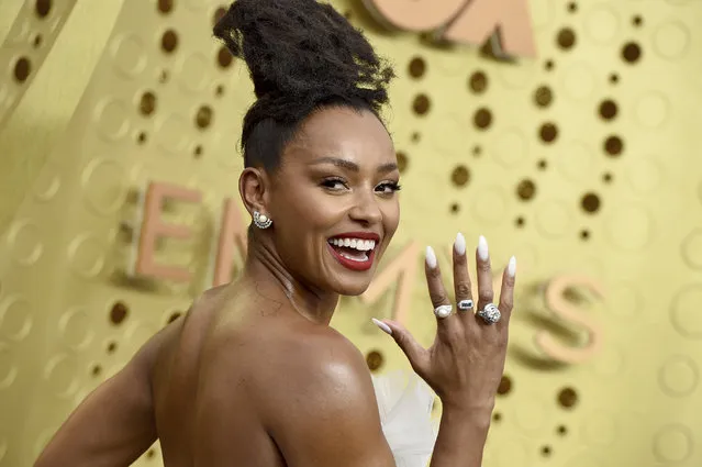 Melanie Liburd arrives at the 71st Primetime Emmy Awards on Sunday, September 22, 2019, at the Microsoft Theater in Los Angeles. (Photo by Jordan Strauss/Invision/AP Photo)